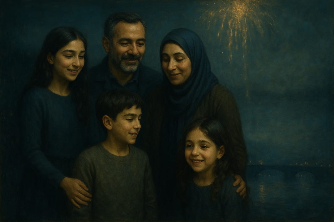 Whistler Fireworks Nocturne — A smoky blue nocturne — falling rockets over black water, the way Whistler saw it.