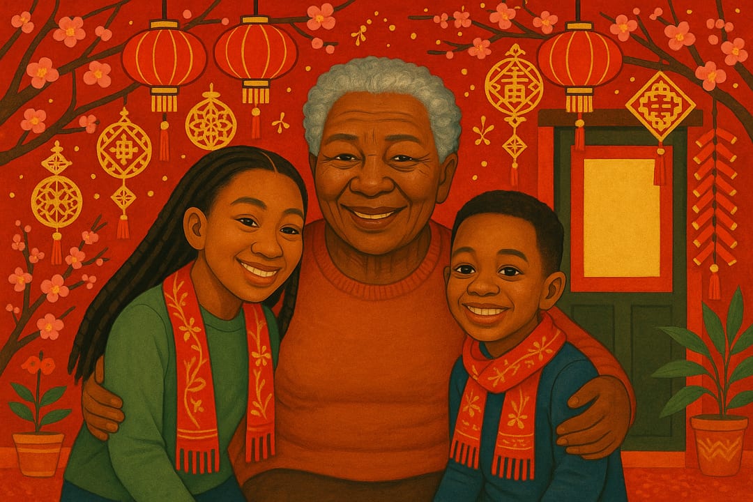 Lantern-Festival Gouache — Red paper lanterns and gold paper-cuts for the new year — bright gouache in the Chinese folk tradition.