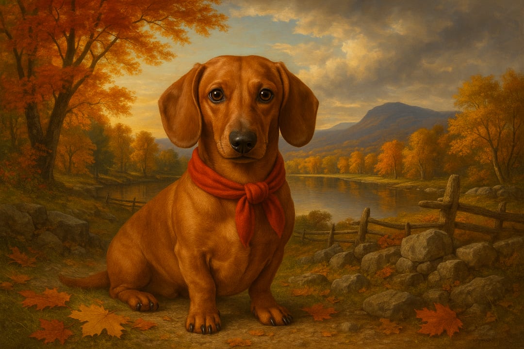 Hudson River Autumn — Luminous landscape oil — blazing maples, a still lake, cathedral light.