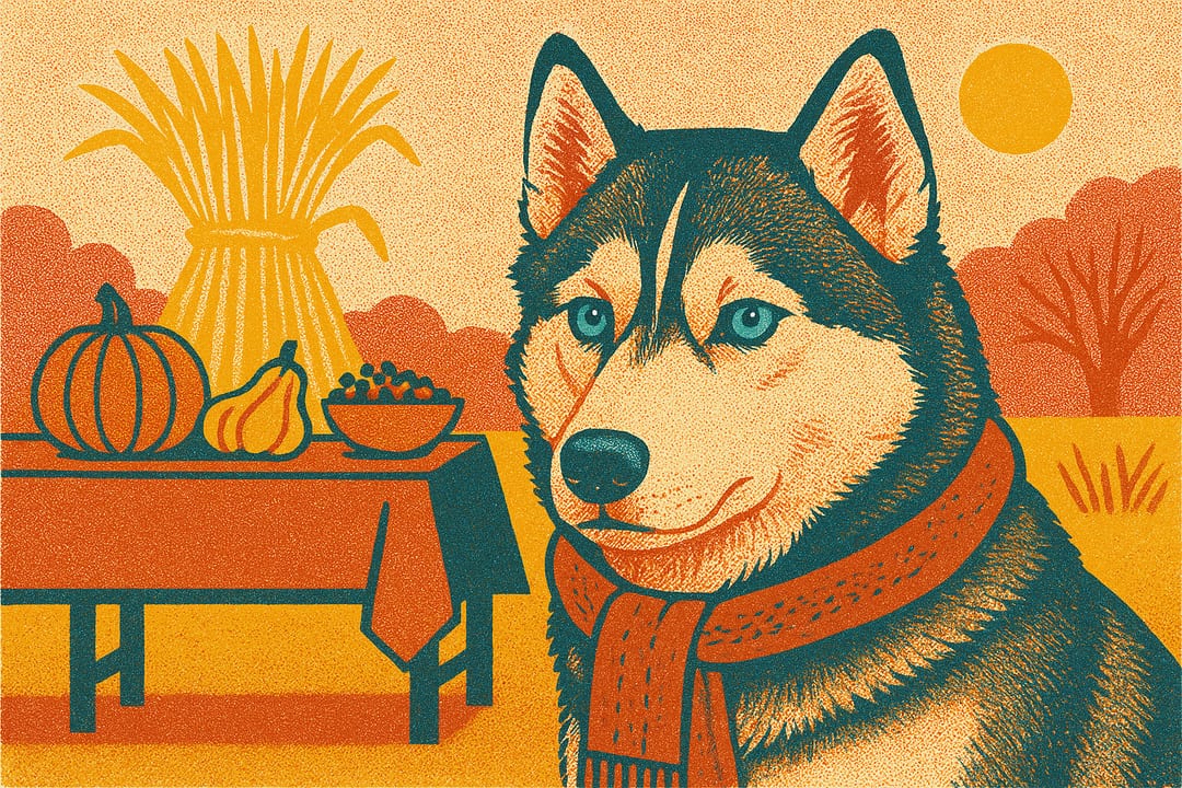 Three-Colour Riso Harvest — Rust, mustard and blue on rough stock — a modern risograph harvest print.